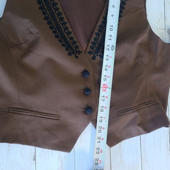 Vintage Wool Satin Brown Embroidered Vest NEW NOS Women 14 Western Acadamia - Picture 8 of 8